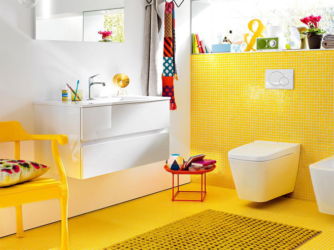 Жовта плитка у ванній кімнаті   Жовта плитка у ванній кімнаті